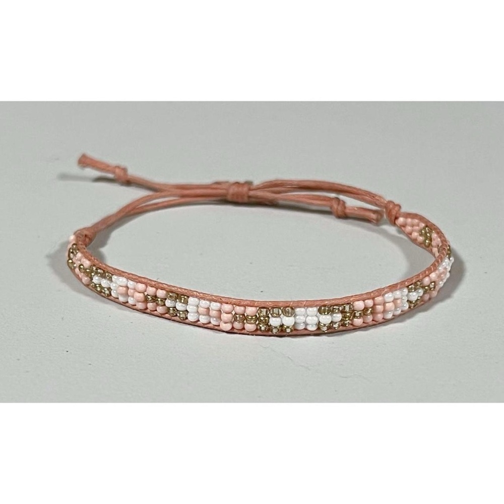 Pink Gold White Pastel Beaded String Bracelet Jewelry 💖 #pastel #beaded #gold